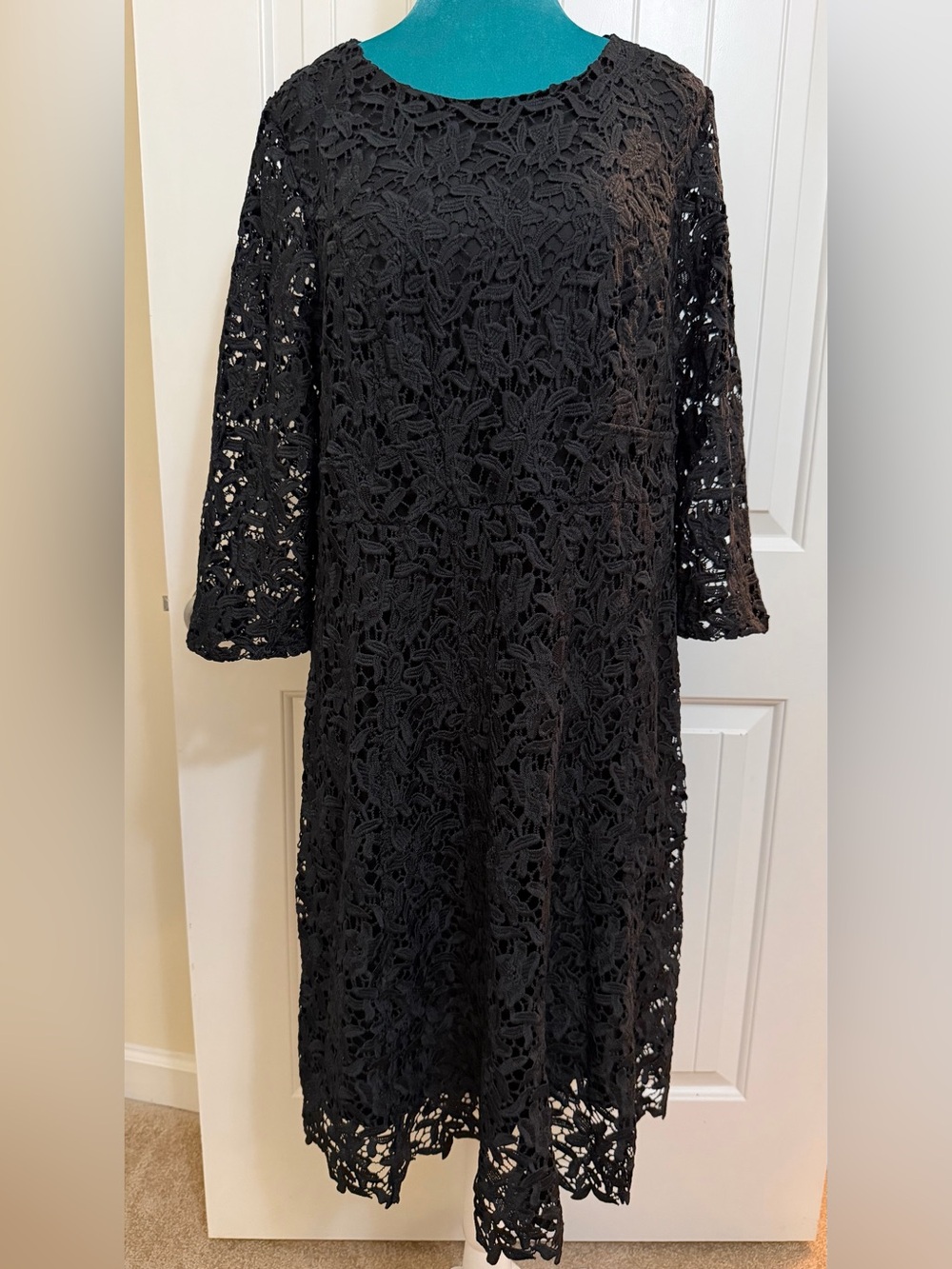 Jessica London Black Floral Lace Long Sleeve Dress